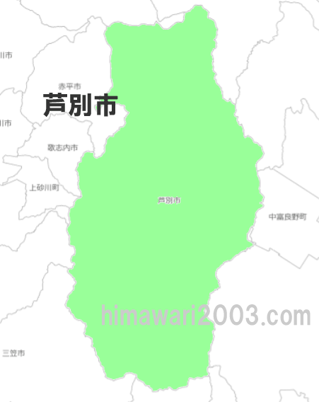 芦別市のマップ
